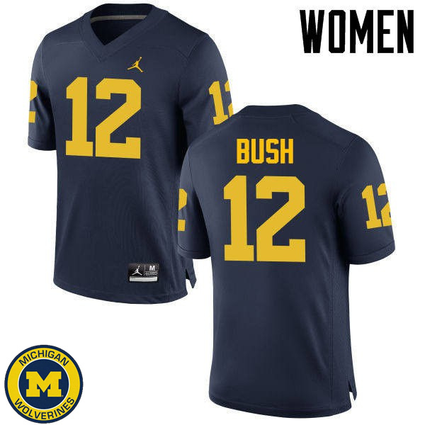 Women University of Michigan #12 Peter Bush Navy Stitched Football Jersey